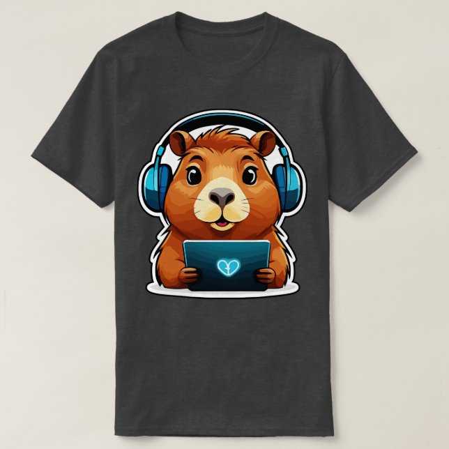 T-shirt Funny Capybara avec ordinateur (Design devant)