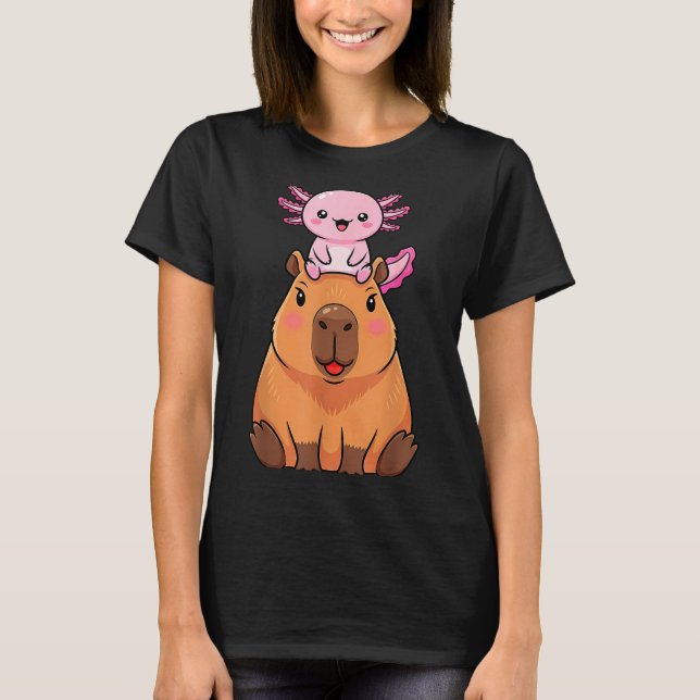T-shirt Funny Capybara Axolotl Kawaii Kids Boys Girls Anim (Devant)