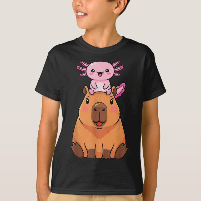 T-shirt Funny Capybara Axolotl Kawaii Kids Boys Girls Anim (Devant)