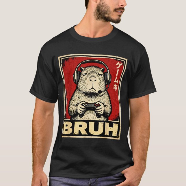 T-shirt Funny Capybara Gamer Bruh Graphic Tee Men Boys Tee (Devant)