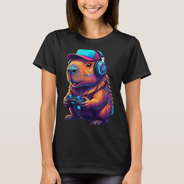 T-shirt Funny Capybara Gamer Gaming Video Games Capybara  (Devant)
