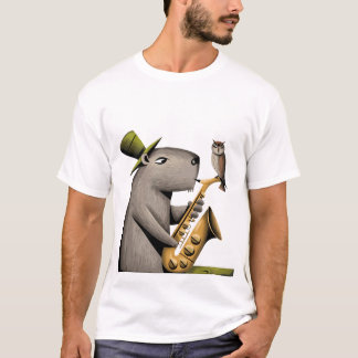 T-shirt Funny Capybara jouer au saxophone avec hibou