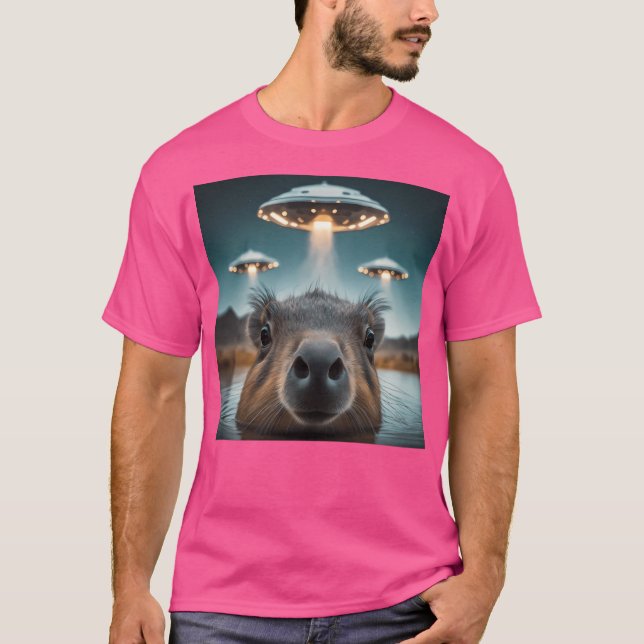 T-shirt Funny Capybara Selfie Avec Ufos Bizarre (Devant)