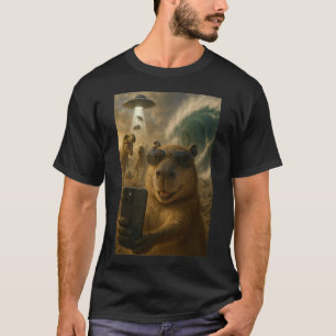 T-shirt Funny Capybara Selfie mème avec des dinosaures