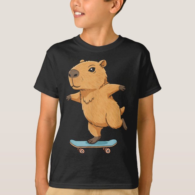 T-shirt Funny Capybara Skater Skateboard Ballerina Zoo Boy (Devant)