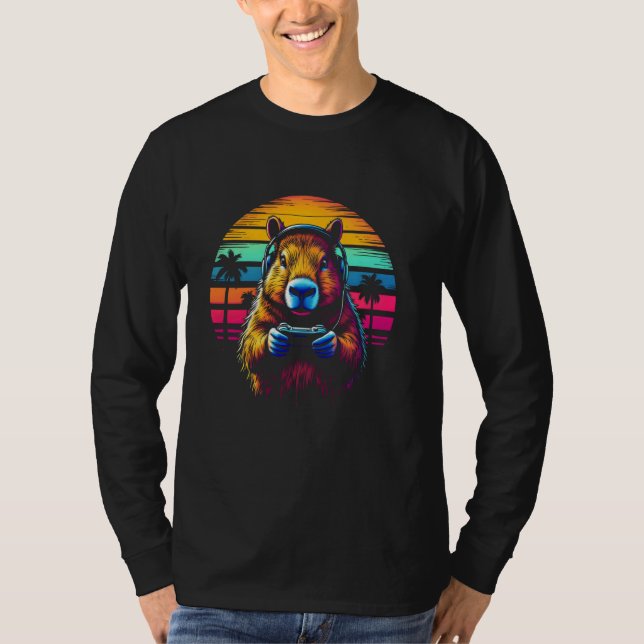 T-shirt Funny Capybara Tee Gamepad Casques Jeux Vidéo (Devant)