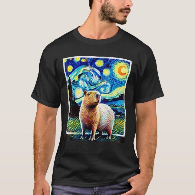 T-shirt Funny Capybara Van Gogh Style Starry Night Light M (Devant)