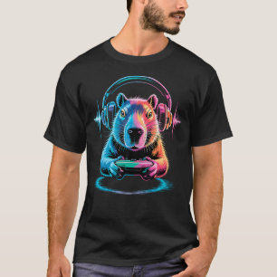 T-shirt Funny Capybara Video Gamer Tee Play Games Gaming C