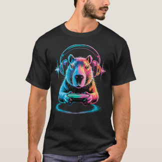 T-shirt Funny Capybara Video Gamer Tee Play Games Gaming C