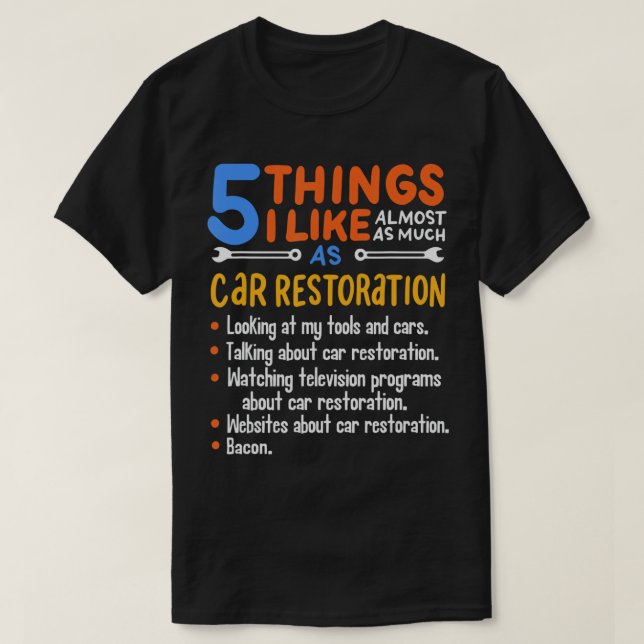 T-shirt Funny Car Guy Cadeau - 5 choses que j'aime autant  (Design devant)