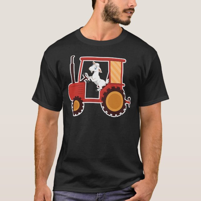 T-shirt Funny Cartoon Goat Driving Tractor Farm Animals Lo (Devant)