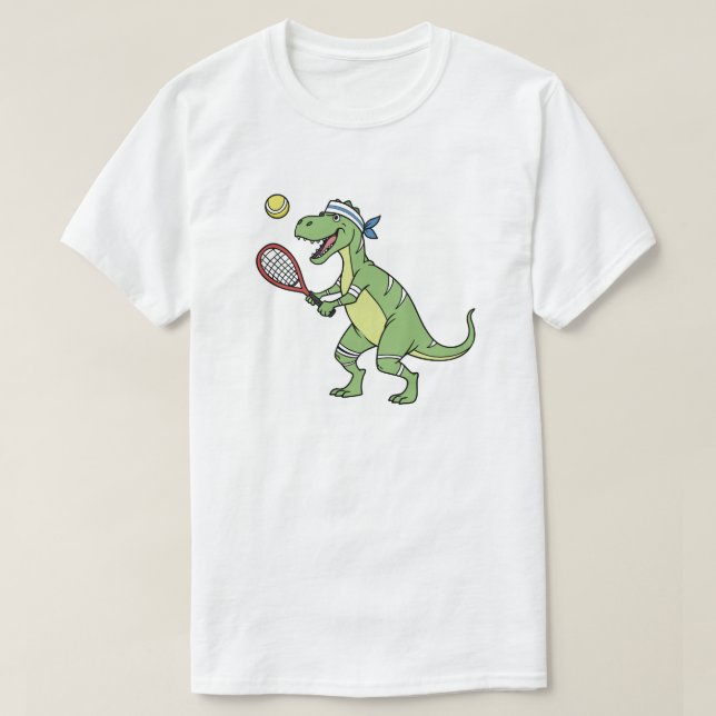 T-shirt  Funny Cartoon T-Rex Playing Tennis Dinosaur (Design devant)