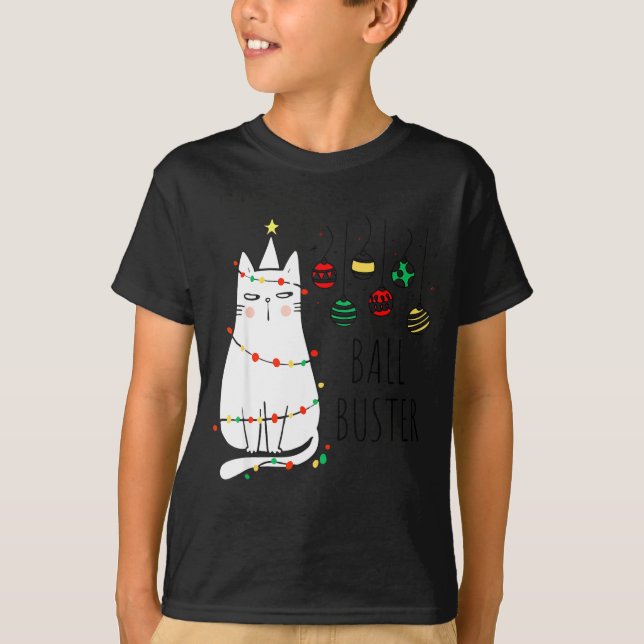 T-shirt Funny Cat Ball Buster Christmas Humor  (Devant)