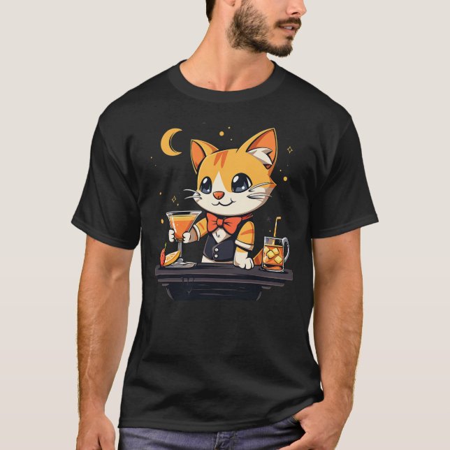 T-shirt Funny Cat Bartender (Devant)