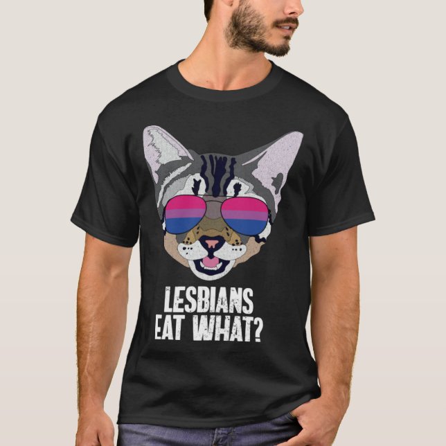 T-shirt Funny Cat Bisexual Lesbians Eat What Bi Pride (Devant)