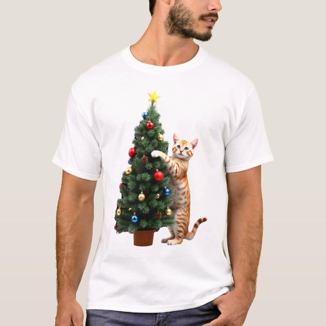 T-shirt Funny Cat Christmas Tree Xmas Gifts Men Women Kids (Devant)