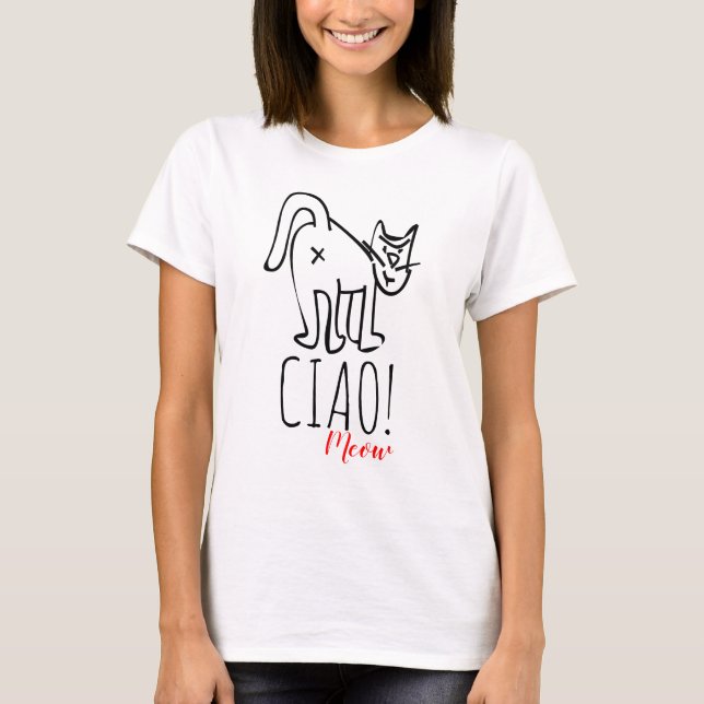 T-shirt Funny Cat Ciao Meow personnalisable (Devant)