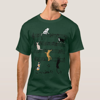 T-shirt Funny Cat Climbing Playing Sheet Music Note Cat Mu
