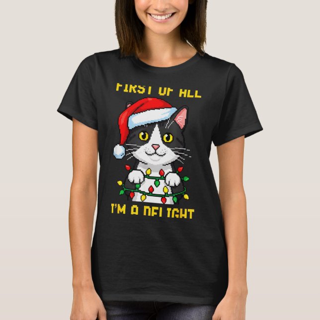 T-shirt Funny Cat First Of All I'm A Delight Retro Gaming  (Devant)