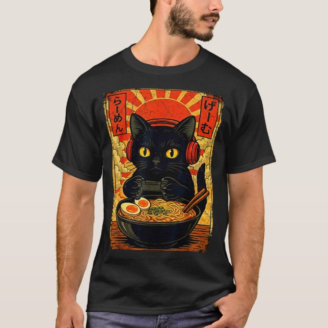 T-shirt Funny Cat Gamer Men Anime Kawaii Gaming Headset Ca (Devant)