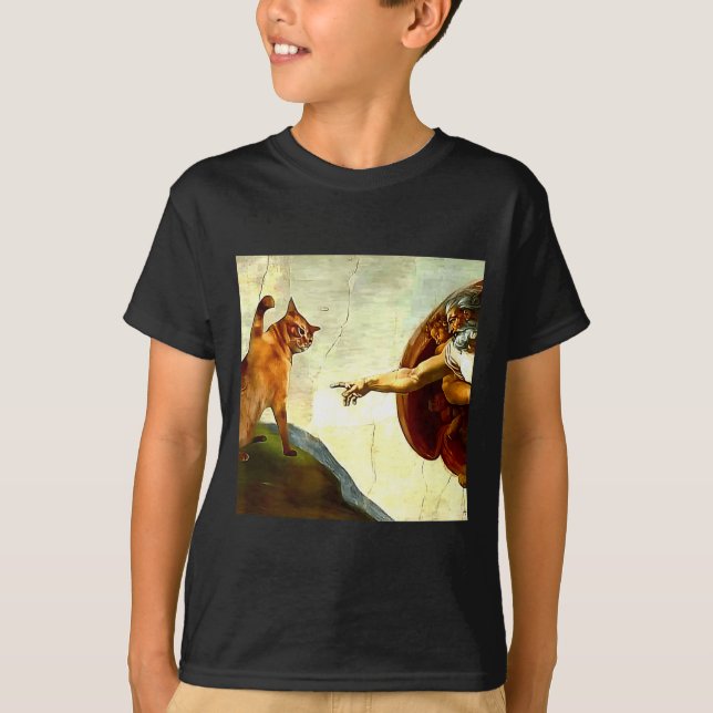 T-shirt Funny Cat God Creation Of Adam Meme Jesus Christia (Devant)
