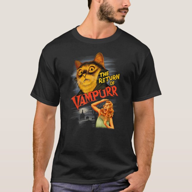T-shirt Funny Cat Halloween Night of the Vampurr Cat Vampi (Devant)