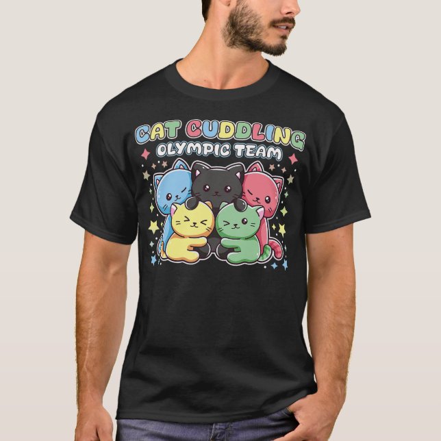 T-shirt Funny Cat Kitty Quote Cuddling Olympic Team Cool A (Devant)