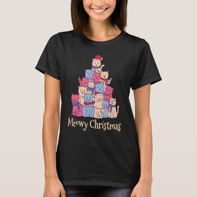T-shirt Funny Cat Lover Meowy Catmas Chirstmas  Cat Tree (Devant)
