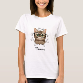 T-shirt Funny Cat Lover Tee with Glasses - Women's Apparel