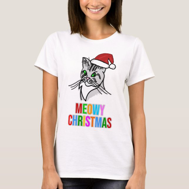 T-shirt Funny Cat Meowy Noël (Devant)