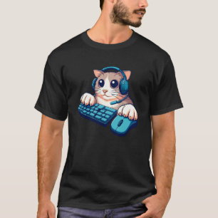 T-shirt Funny Cat PC Gamer Tee Video Game Player jeu