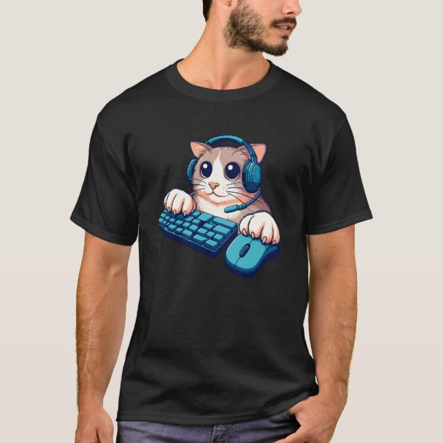 T-shirt Funny Cat PC Gamer Tee Video Game Player jeu (Devant)