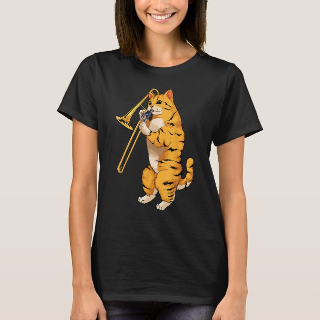 T-shirt Funny Cat Playing Trombone (Devant)