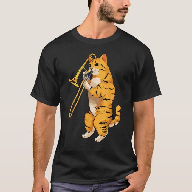 T-shirt Funny Cat Playing Trombone (Devant)