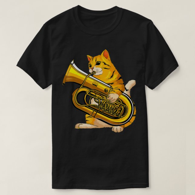 T-shirt Funny Cat Playing Tuba  (Design devant)