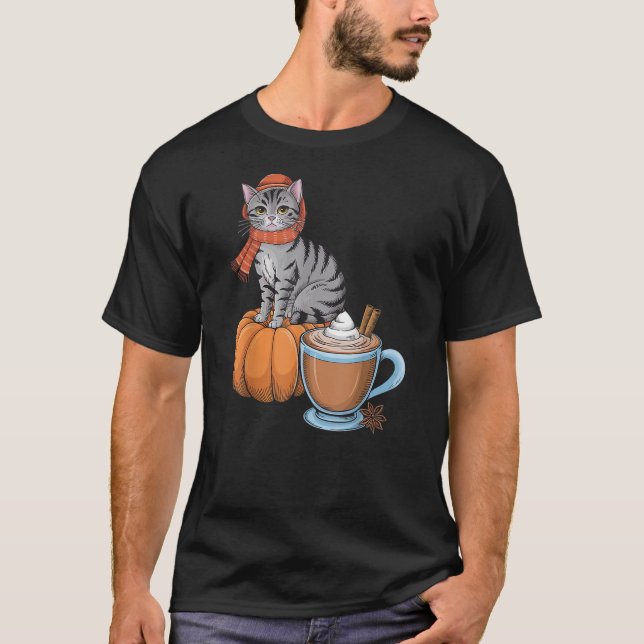 T-shirt Funny Cat Pumpkin Spice Coffee Thanksgiving Autumn (Devant)