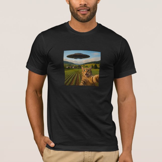 T-shirt Funny Cat Selfie With Alien UFOs (Devant)