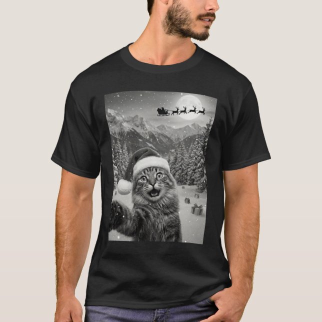 T-shirt Funny Cat Selfie with Santa Christmas Catmas (Devant)