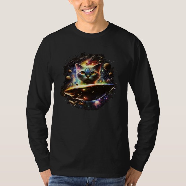 T-shirt Funny Cat Tee, Galaxy Cat Spaceship Alien Cat 1 (Devant)