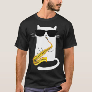 T-shirt Funny Cat Wearing Sunglasses Playing Saxophone