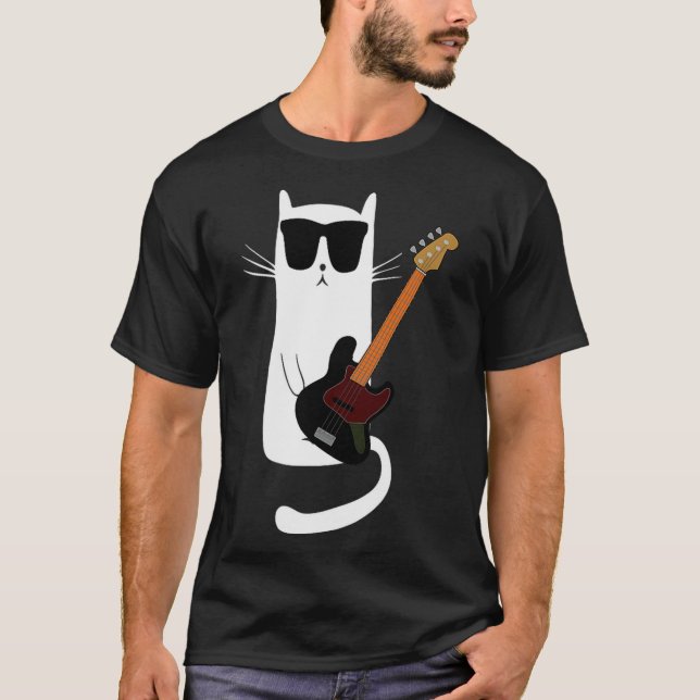 T-shirt Funny Cat Wearing Sungles Playing B Guitar Men Wom (Devant)