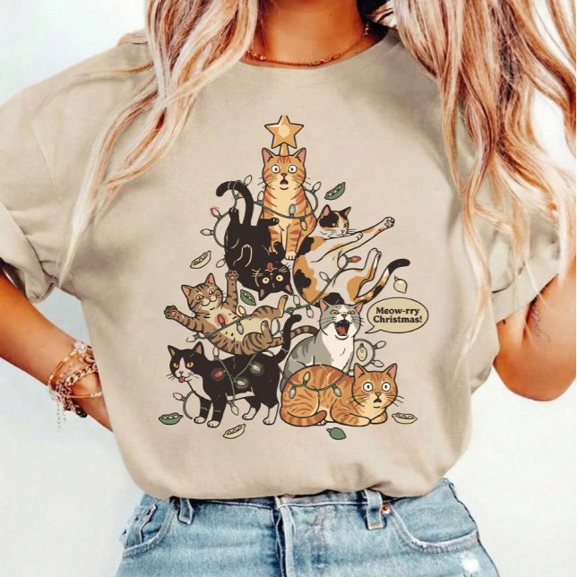 T-shirt Funny Cats Christmas Tree Tangled Lights Holiday (Créateur téléchargé)