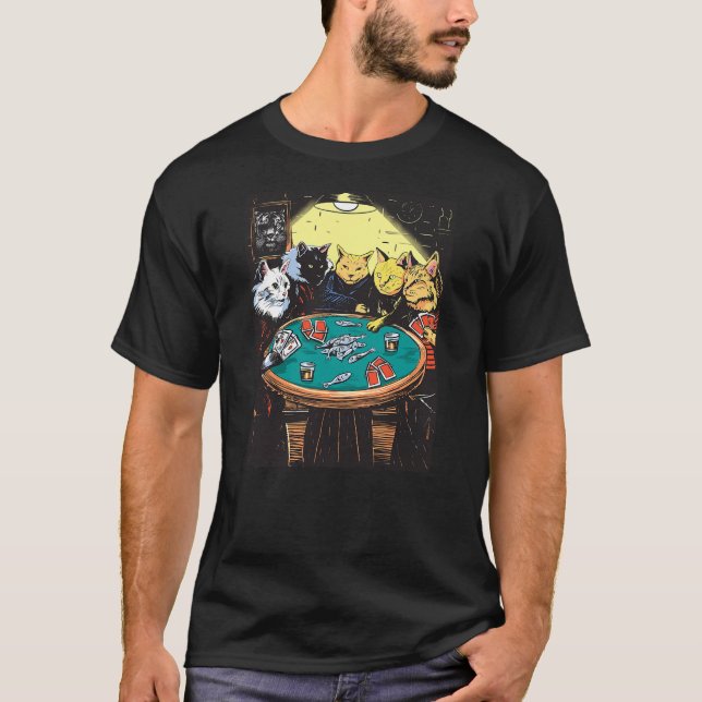 T-shirt Funny Cats Playing Poker Art Cat (Devant)