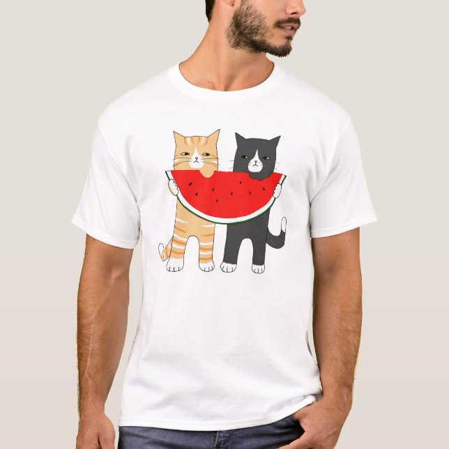 T-shirt Funny Cats Watermelon Hipster Animal Graphic Tee (Devant)