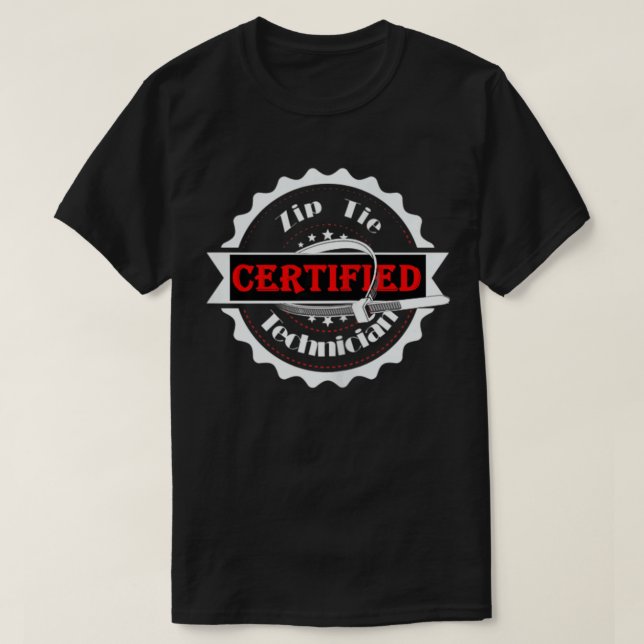 T-shirt Funny Certified Zip Cravate Technicien Mécanicien  (Design devant)