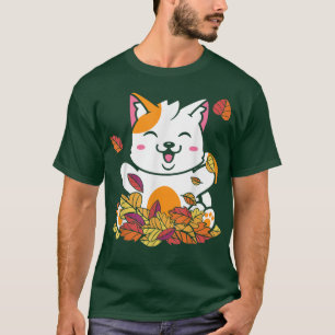 T-shirt Funny Chat Automne Feuilles Style Vintage Pet Kit