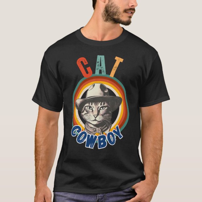 T-shirt Funny Chat Cowboy Retro (Devant)