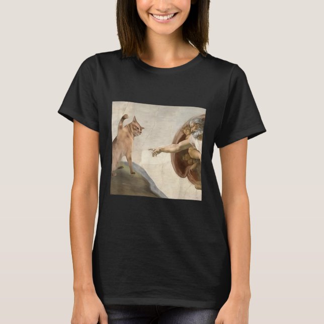 T-shirt Funny Chat Dieu Création D'Adam Mème Jésus (Devant)