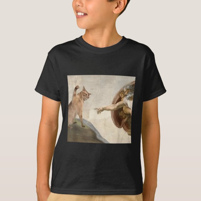 T-shirt Funny Chat Dieu Création D'Adam Mème Jésus (Devant)