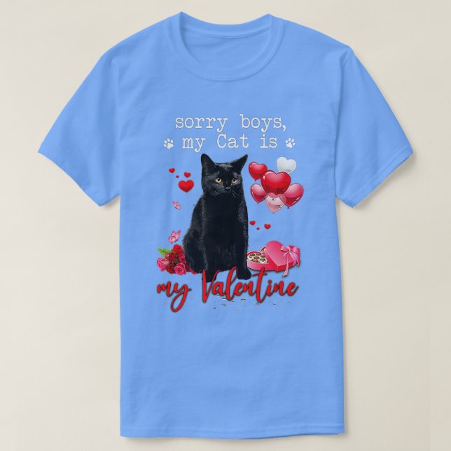 T-shirt Funny Chat Noir Désolé Garçon Mon Chat Est Mon Val (Design devant)